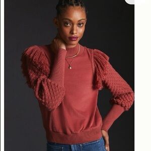 dolan Rust Fringe Cable Sleeve Turtleneck Sweater